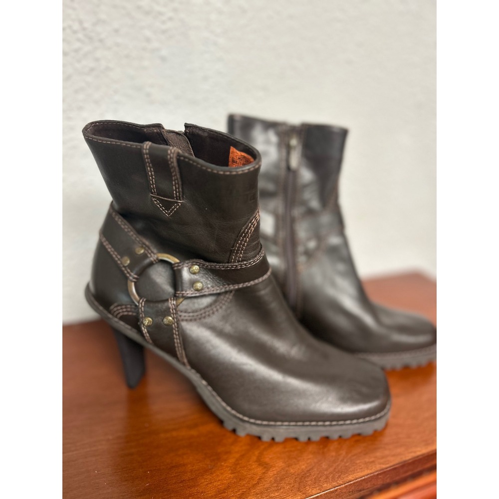 Harley-Davidson Brown Leather Harness Ankle Boots Heel 84246 Womens 7
